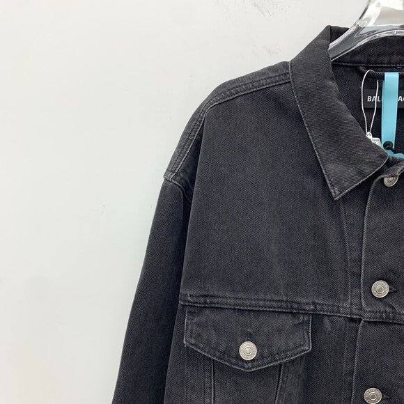 Balenciaga Black Cotton-Blend Denim Jacket Single-Breasted Long Sleeves Lapel Co - Picture 9 of 10